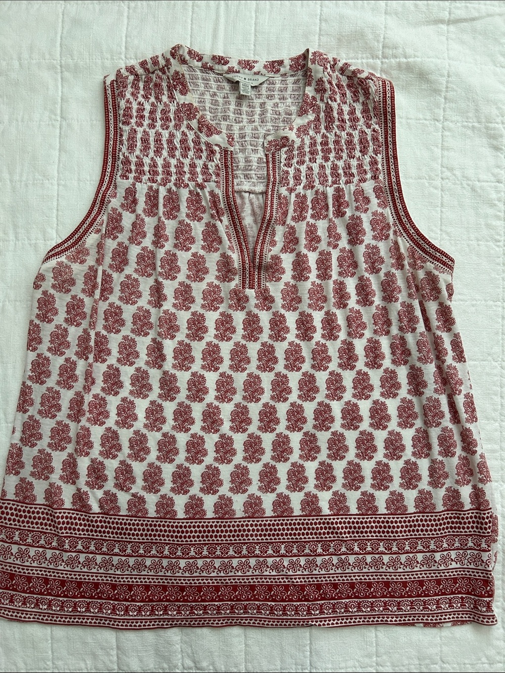 Lucky Brand Cream and Red Printed Sleeveless Tank